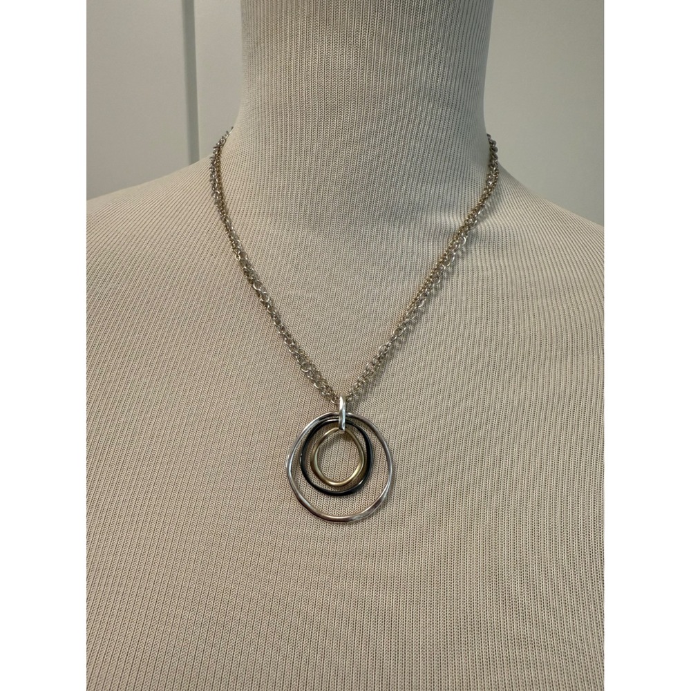Triple Circle Pendant Necklace‎ Silver Tone Fashion Jewelry Women